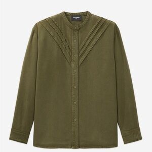 The Kooples khaki Lyocell ROUND NECK SHIRT with ruffle details EU 1 nwot